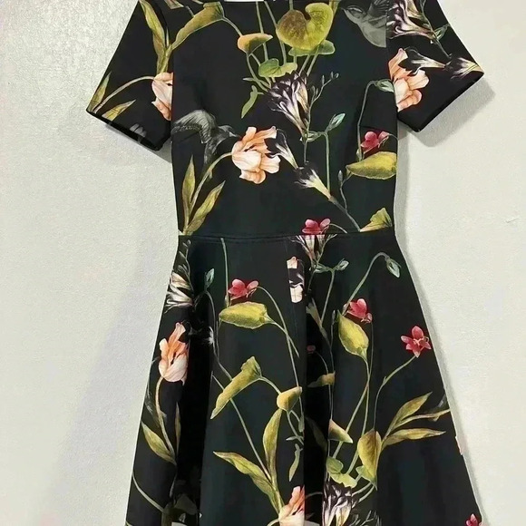 166. TED BAKER  Women's Black Moven Floral Skater Dress SZ 1 - Picture 5 of 8